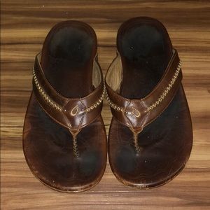 Olakai Brown Leather Flip Flops